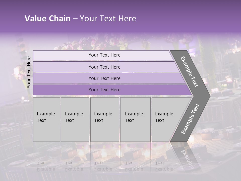 A Room Filled With Lots Of Tables Covered In Purple And White Flowers PowerPoint Template