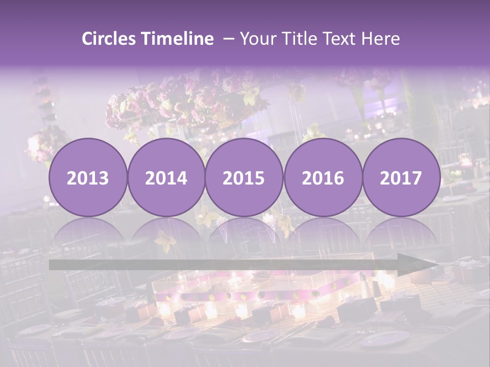 A Room Filled With Lots Of Tables Covered In Purple And White Flowers PowerPoint Template