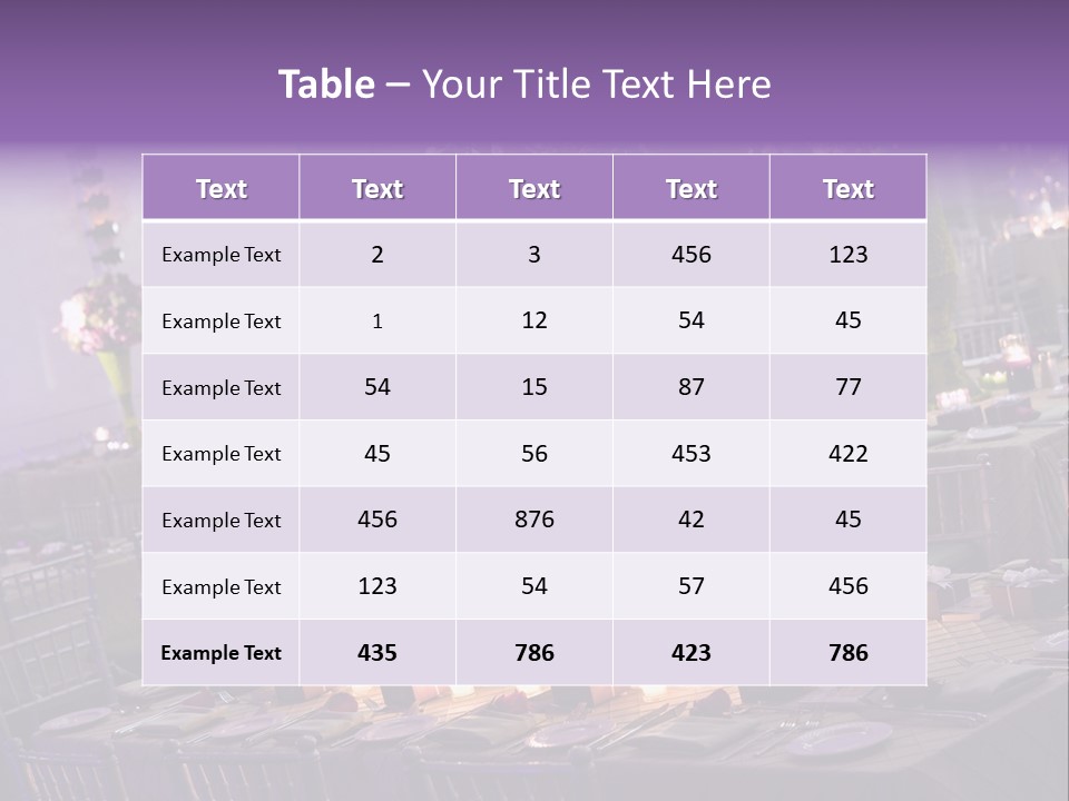 A Room Filled With Lots Of Tables Covered In Purple And White Flowers PowerPoint Template