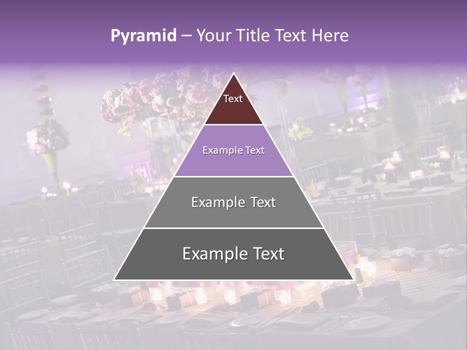 A Room Filled With Lots Of Tables Covered In Purple And White Flowers PowerPoint Template