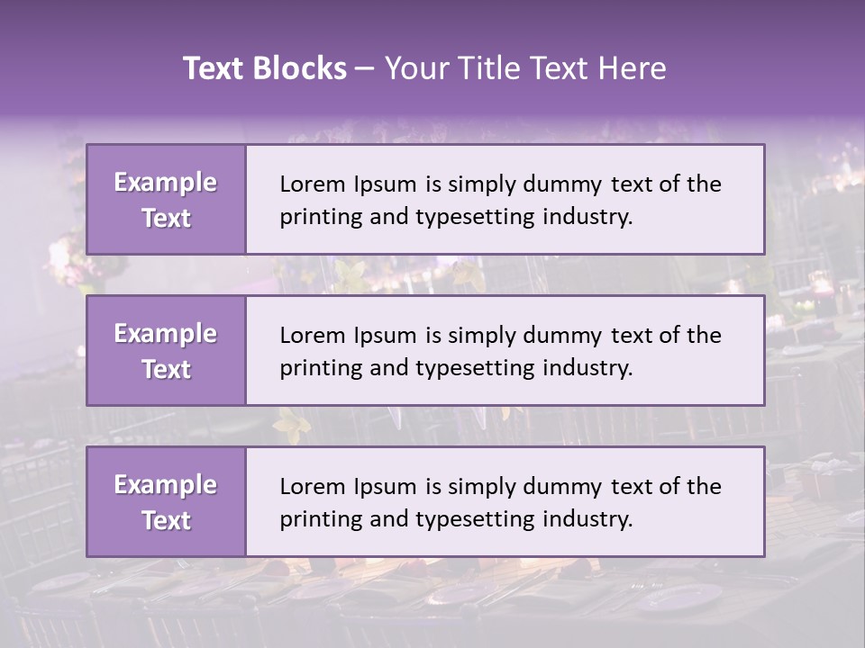 A Room Filled With Lots Of Tables Covered In Purple And White Flowers PowerPoint Template