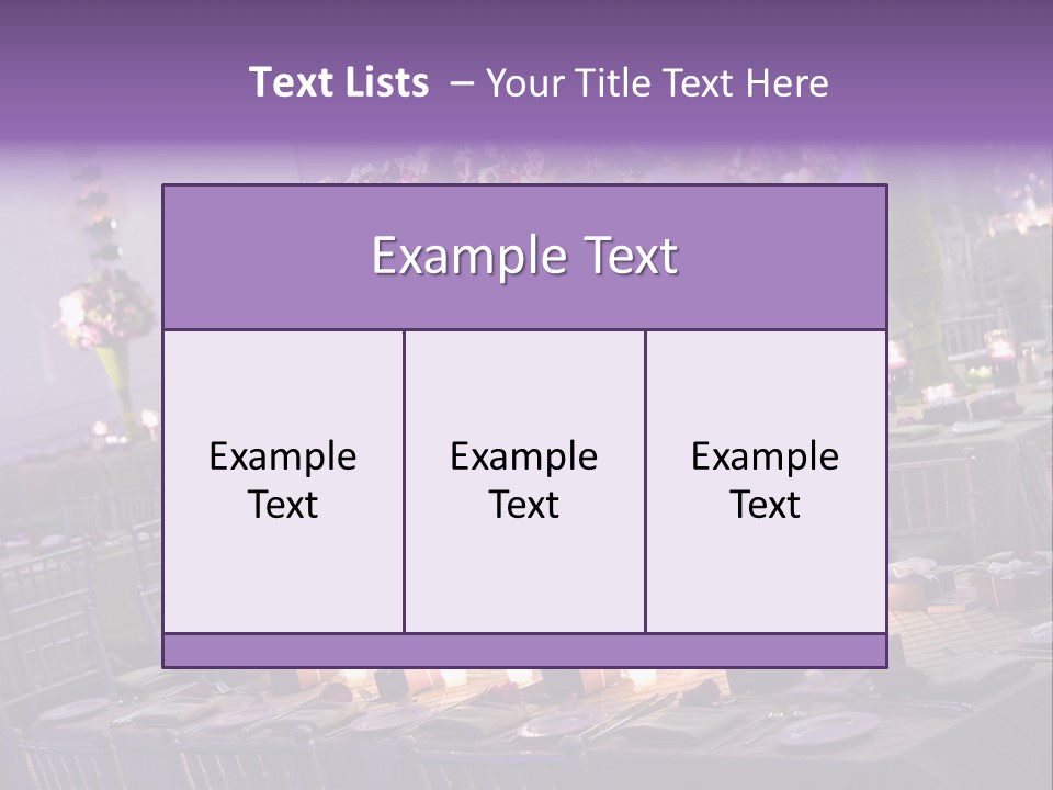 A Room Filled With Lots Of Tables Covered In Purple And White Flowers PowerPoint Template