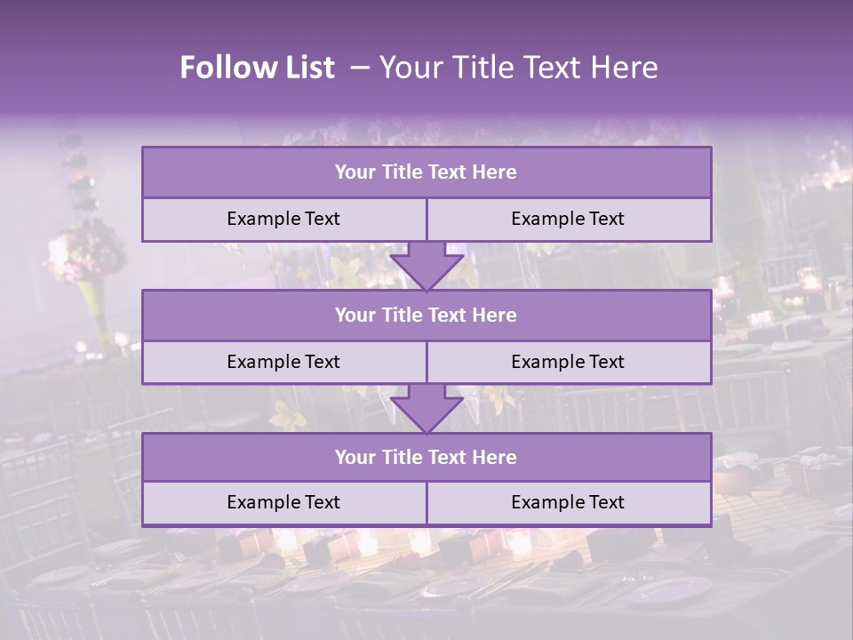 A Room Filled With Lots Of Tables Covered In Purple And White Flowers PowerPoint Template