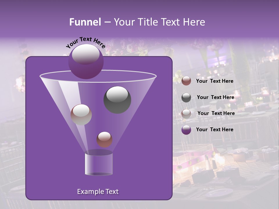 A Room Filled With Lots Of Tables Covered In Purple And White Flowers PowerPoint Template