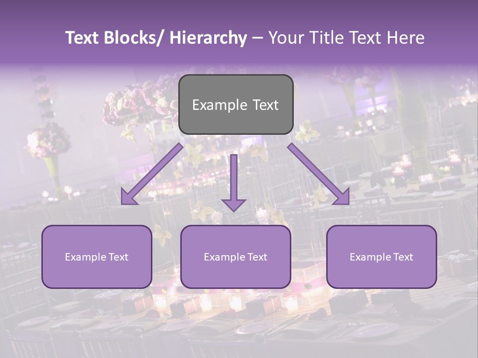A Room Filled With Lots Of Tables Covered In Purple And White Flowers PowerPoint Template