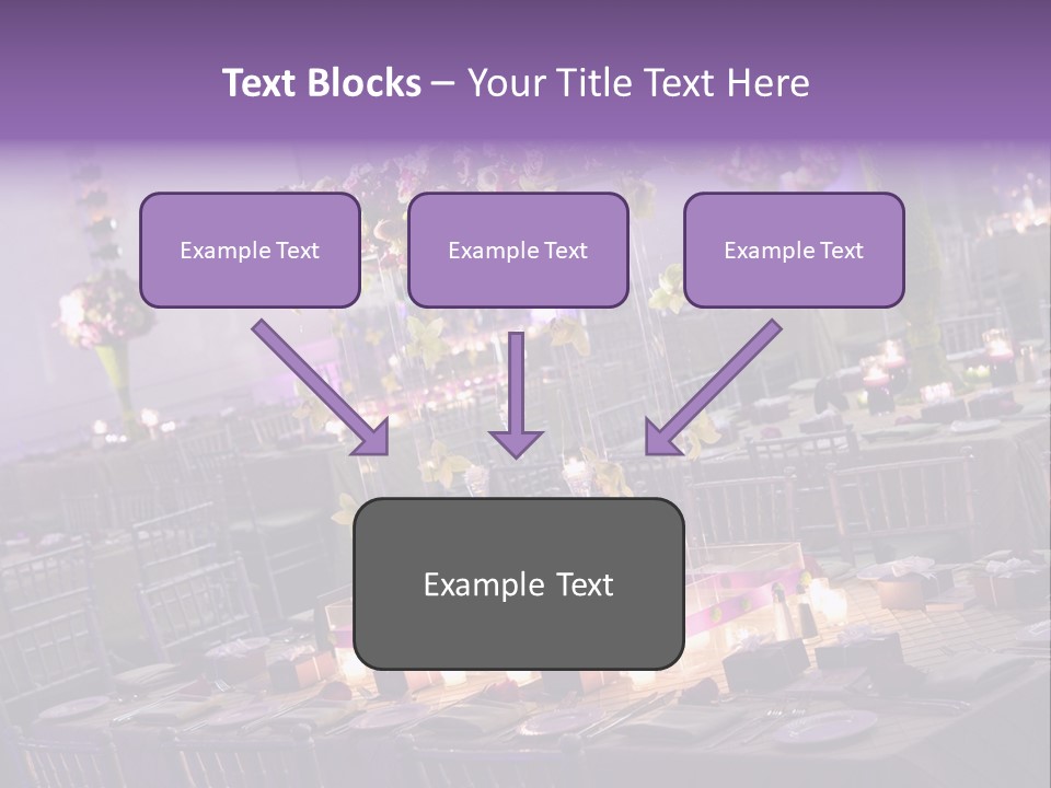 A Room Filled With Lots Of Tables Covered In Purple And White Flowers PowerPoint Template