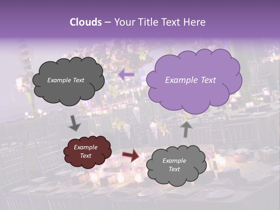 A Room Filled With Lots Of Tables Covered In Purple And White Flowers PowerPoint Template