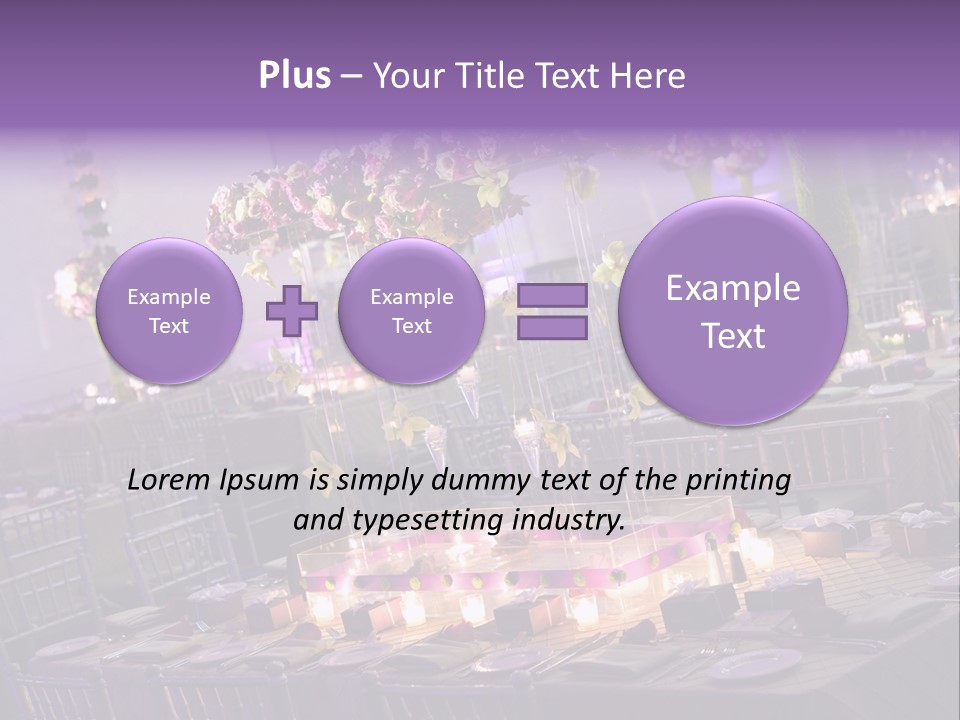 A Room Filled With Lots Of Tables Covered In Purple And White Flowers PowerPoint Template