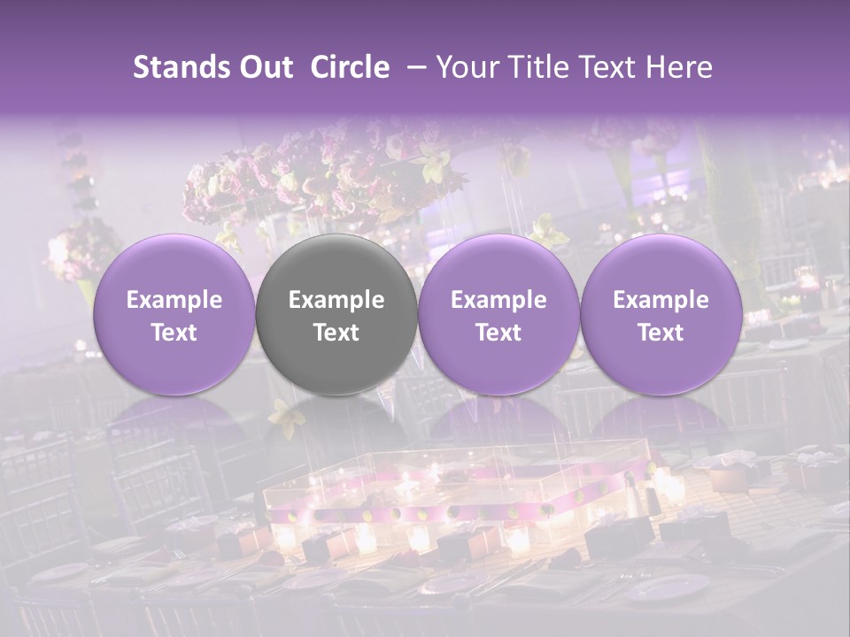 A Room Filled With Lots Of Tables Covered In Purple And White Flowers PowerPoint Template