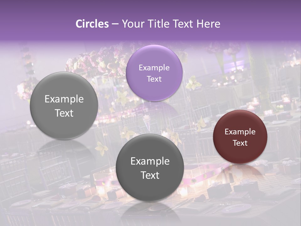 A Room Filled With Lots Of Tables Covered In Purple And White Flowers PowerPoint Template