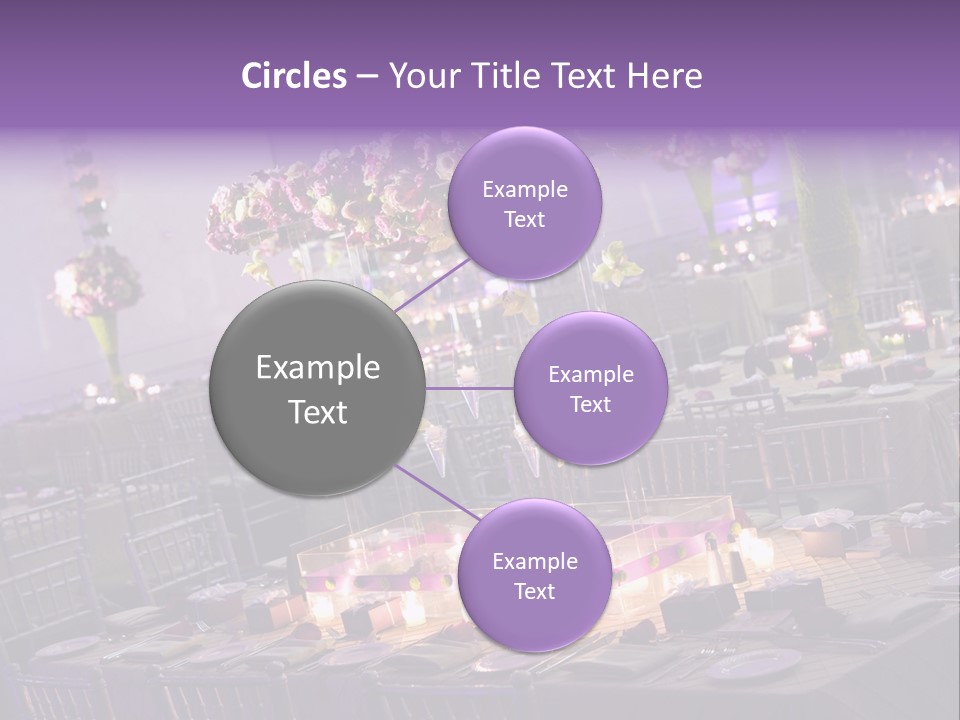 A Room Filled With Lots Of Tables Covered In Purple And White Flowers PowerPoint Template