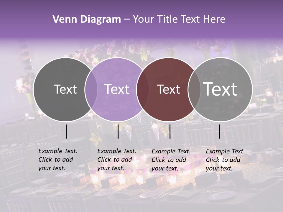 A Room Filled With Lots Of Tables Covered In Purple And White Flowers PowerPoint Template