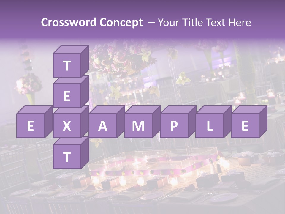 A Room Filled With Lots Of Tables Covered In Purple And White Flowers PowerPoint Template