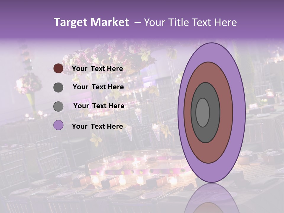 A Room Filled With Lots Of Tables Covered In Purple And White Flowers PowerPoint Template