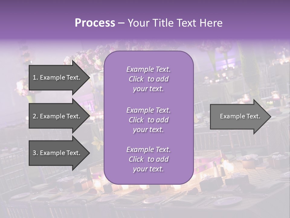 A Room Filled With Lots Of Tables Covered In Purple And White Flowers PowerPoint Template