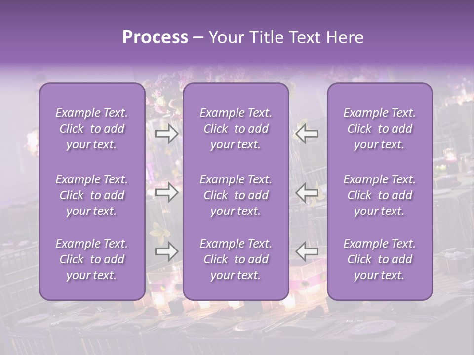 A Room Filled With Lots Of Tables Covered In Purple And White Flowers PowerPoint Template