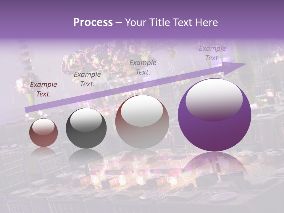 A Room Filled With Lots Of Tables Covered In Purple And White Flowers PowerPoint Template