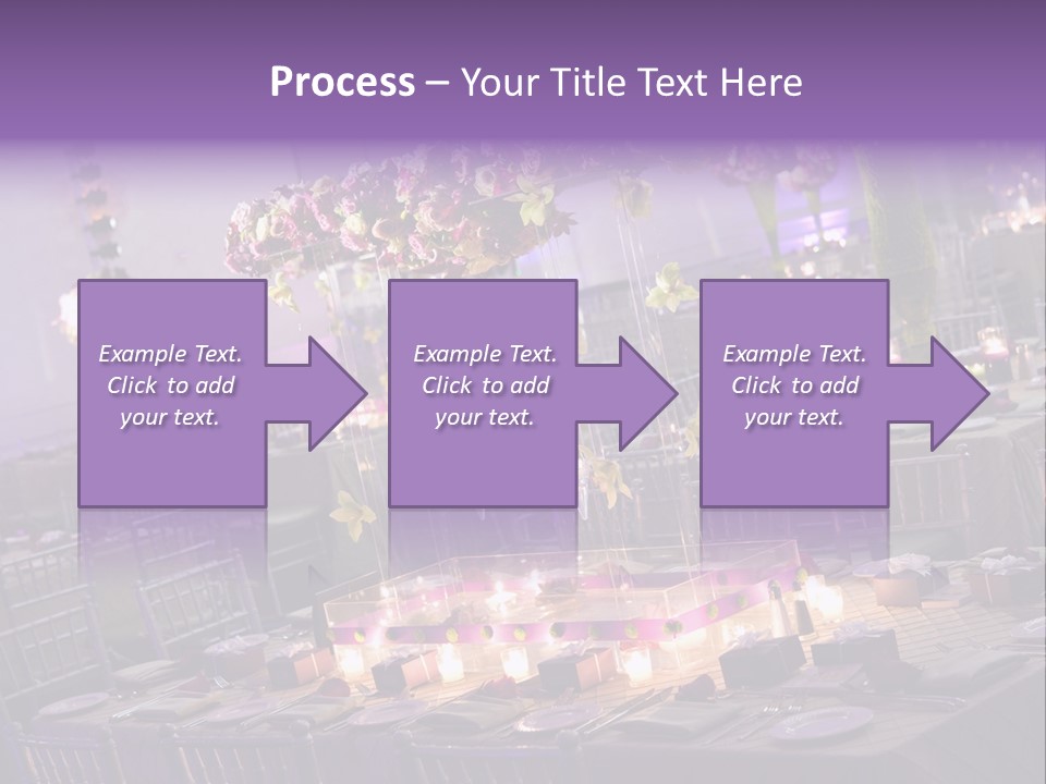 A Room Filled With Lots Of Tables Covered In Purple And White Flowers PowerPoint Template