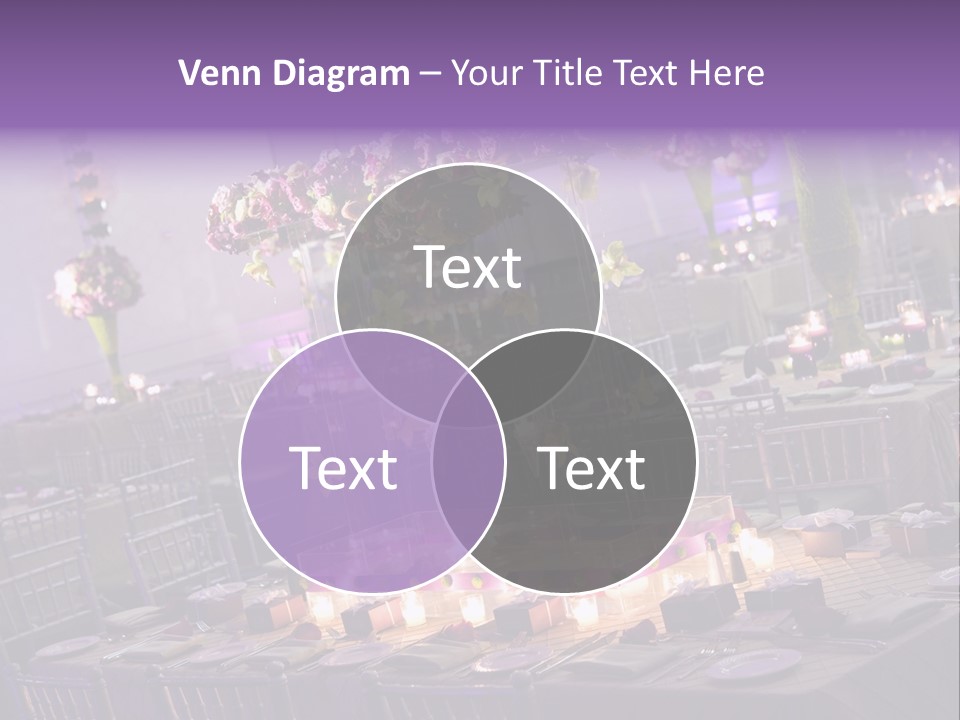 A Room Filled With Lots Of Tables Covered In Purple And White Flowers PowerPoint Template