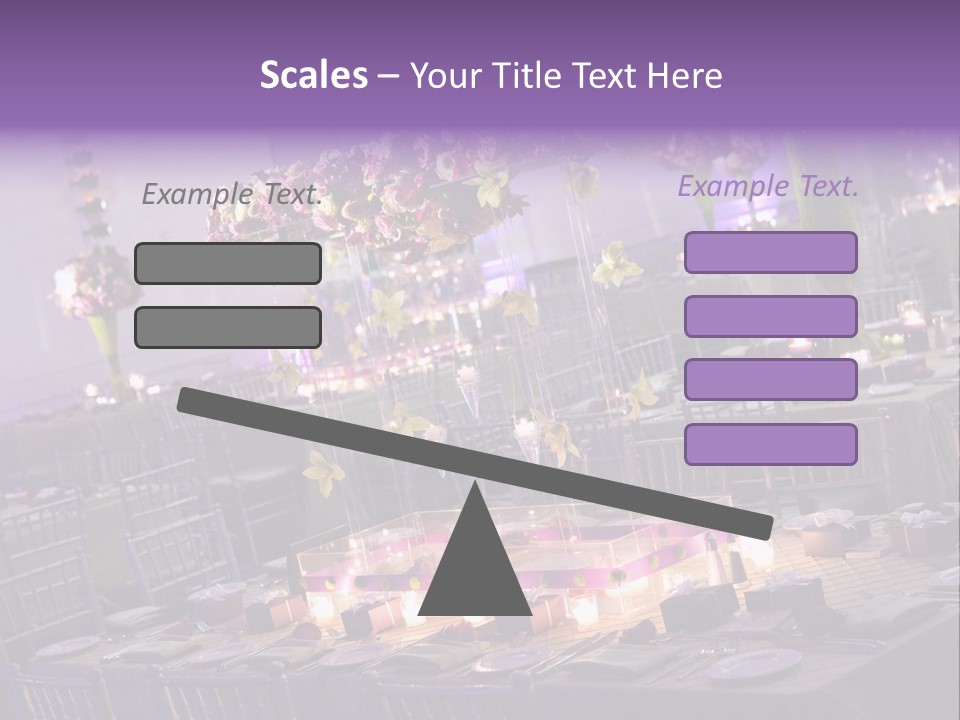 A Room Filled With Lots Of Tables Covered In Purple And White Flowers PowerPoint Template