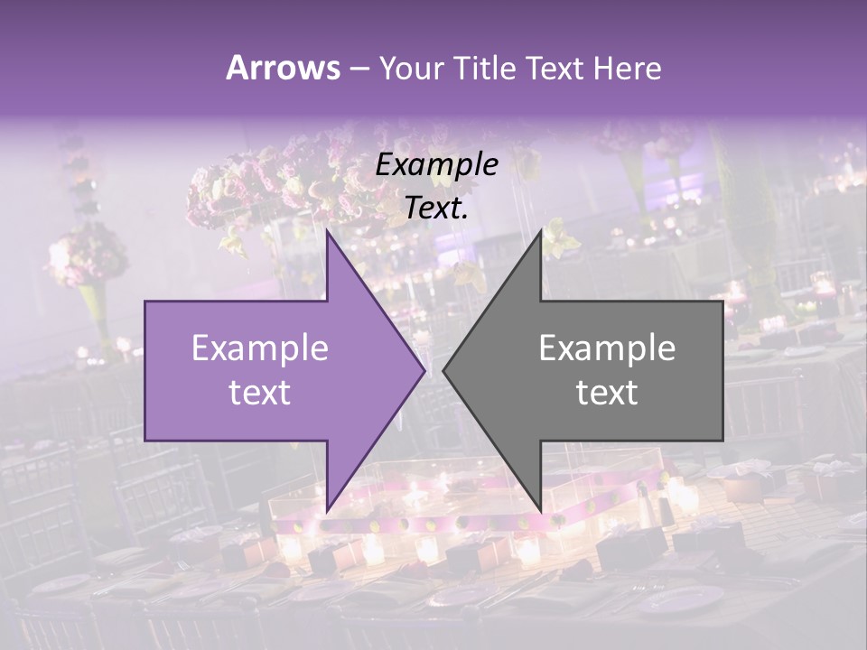 A Room Filled With Lots Of Tables Covered In Purple And White Flowers PowerPoint Template