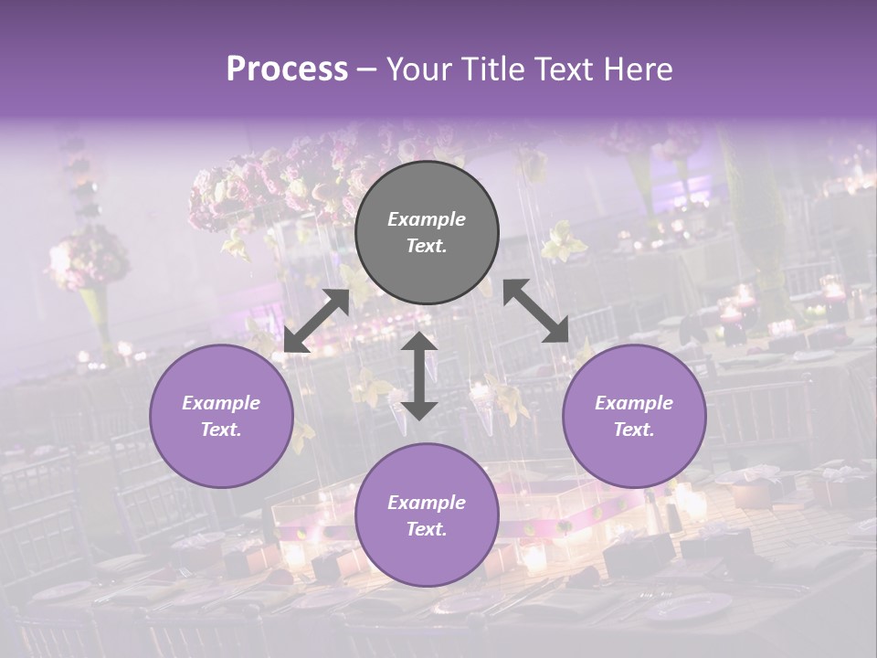 A Room Filled With Lots Of Tables Covered In Purple And White Flowers PowerPoint Template
