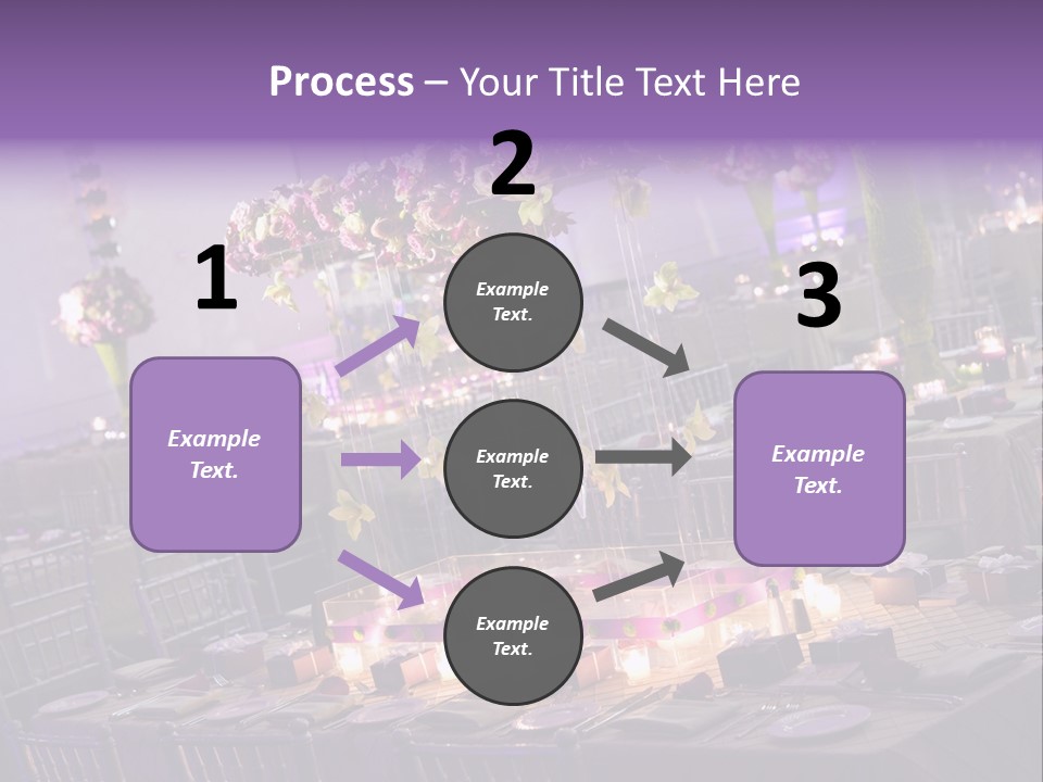 A Room Filled With Lots Of Tables Covered In Purple And White Flowers PowerPoint Template