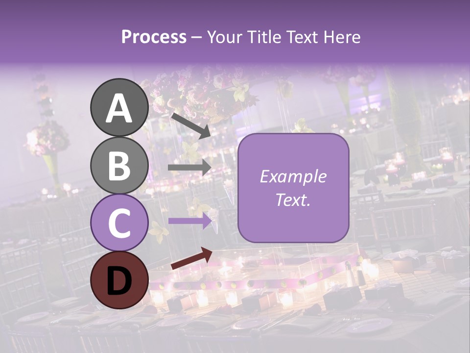 A Room Filled With Lots Of Tables Covered In Purple And White Flowers PowerPoint Template