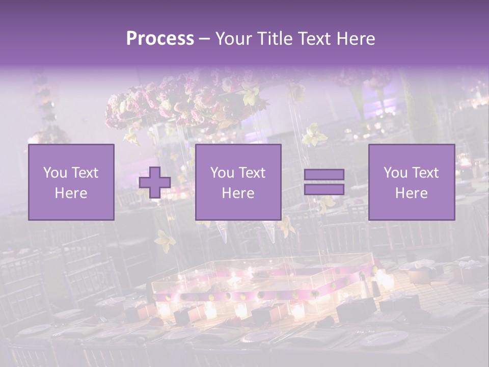 A Room Filled With Lots Of Tables Covered In Purple And White Flowers PowerPoint Template
