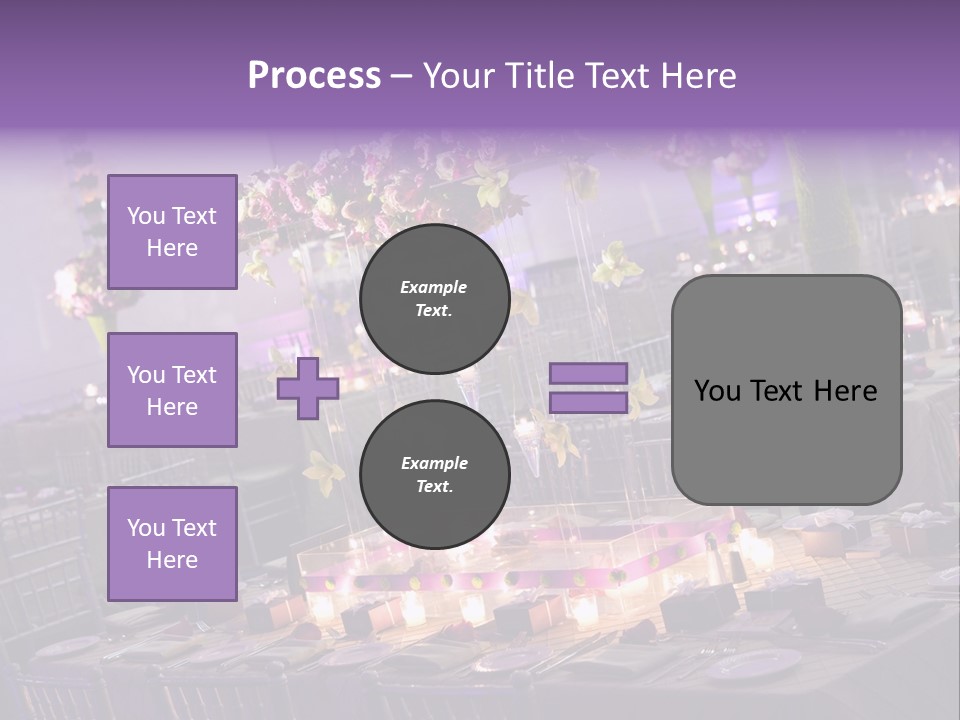 A Room Filled With Lots Of Tables Covered In Purple And White Flowers PowerPoint Template