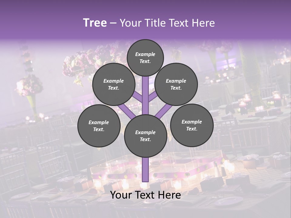 A Room Filled With Lots Of Tables Covered In Purple And White Flowers PowerPoint Template