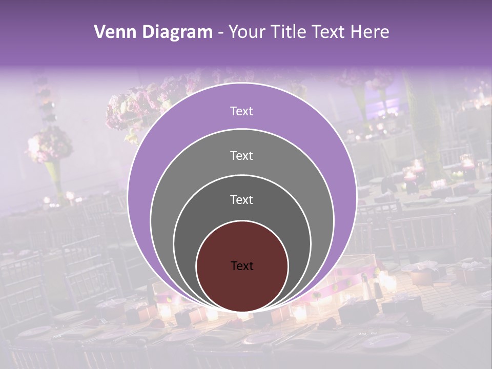 A Room Filled With Lots Of Tables Covered In Purple And White Flowers PowerPoint Template