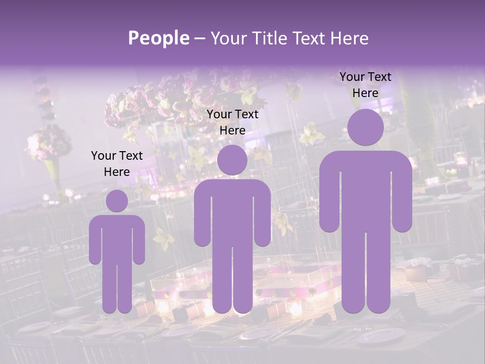 A Room Filled With Lots Of Tables Covered In Purple And White Flowers PowerPoint Template