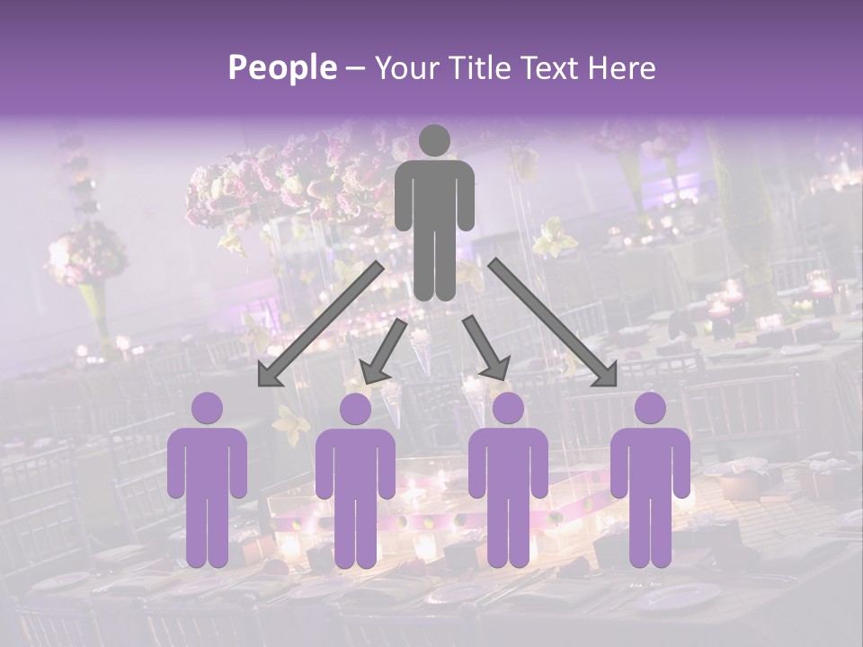 A Room Filled With Lots Of Tables Covered In Purple And White Flowers PowerPoint Template