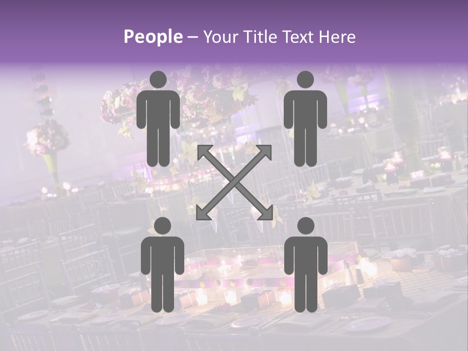 A Room Filled With Lots Of Tables Covered In Purple And White Flowers PowerPoint Template