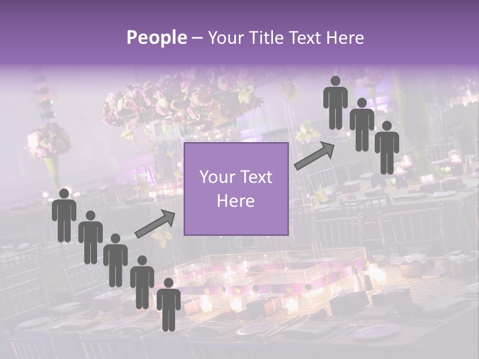A Room Filled With Lots Of Tables Covered In Purple And White Flowers PowerPoint Template