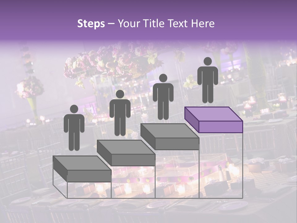 A Room Filled With Lots Of Tables Covered In Purple And White Flowers PowerPoint Template