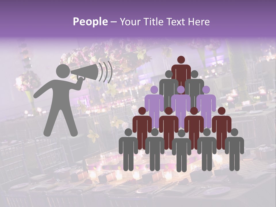 A Room Filled With Lots Of Tables Covered In Purple And White Flowers PowerPoint Template