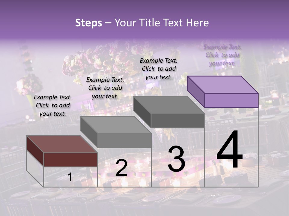 A Room Filled With Lots Of Tables Covered In Purple And White Flowers PowerPoint Template