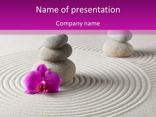 A Pink Flower Sitting On Top Of A Pile Of Rocks PowerPoint Template