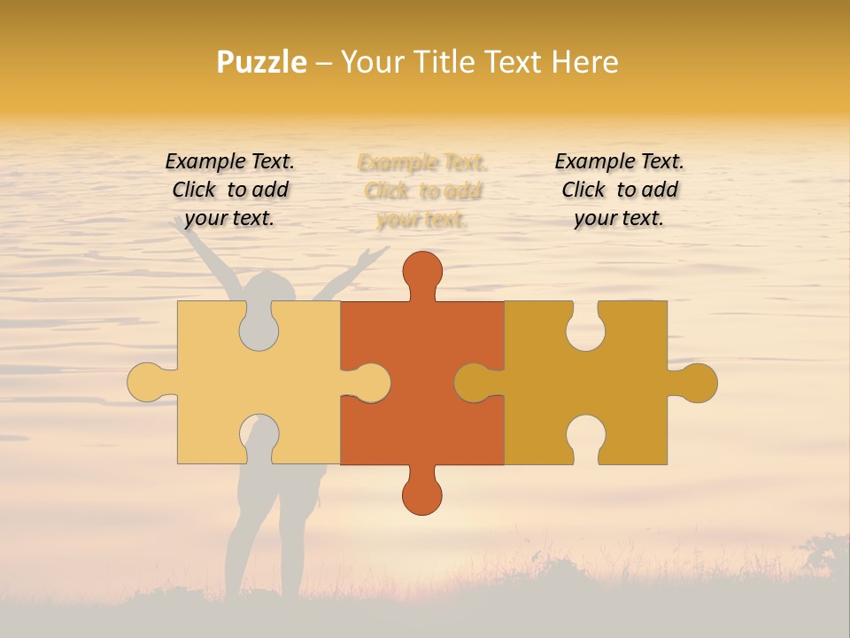 A Woman Standing In Front Of A Body Of Water With Her Arms In The Air PowerPoint Template