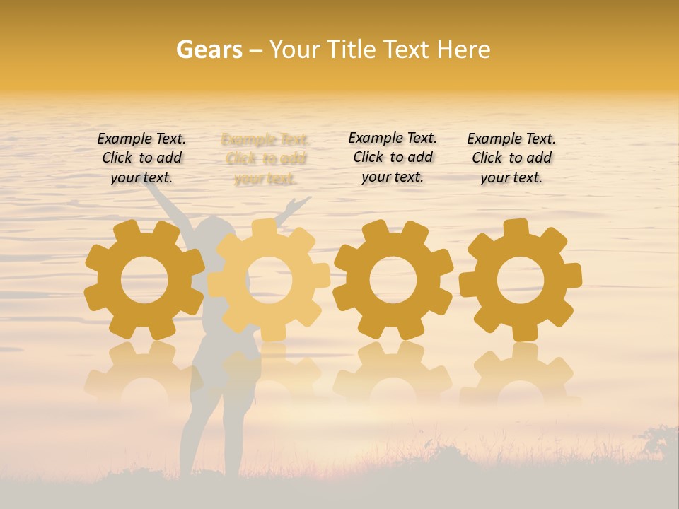 A Woman Standing In Front Of A Body Of Water With Her Arms In The Air PowerPoint Template