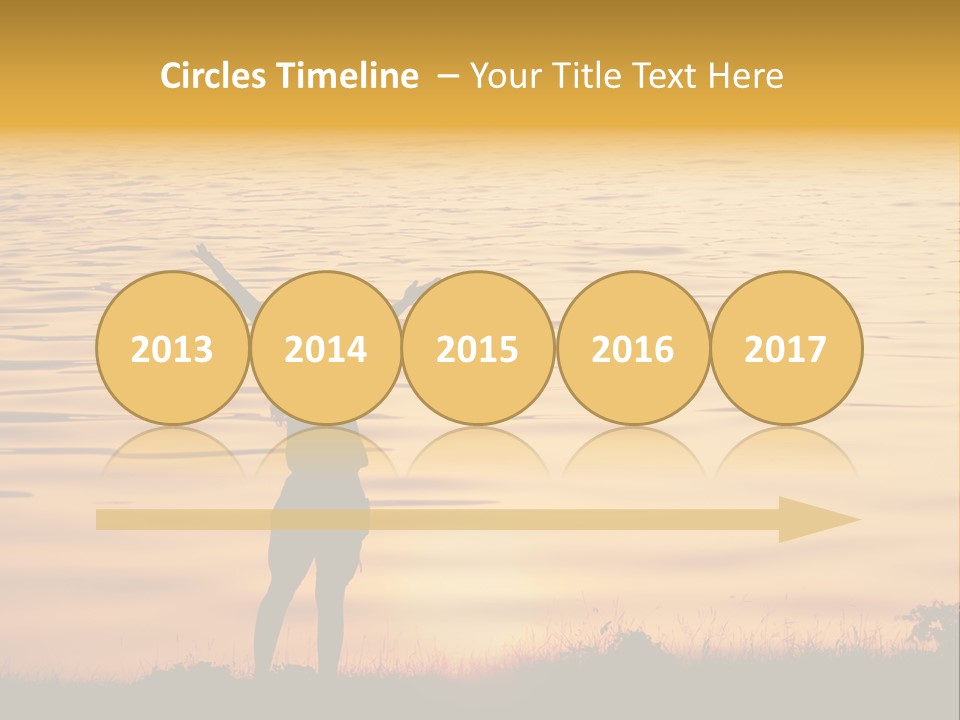 A Woman Standing In Front Of A Body Of Water With Her Arms In The Air PowerPoint Template