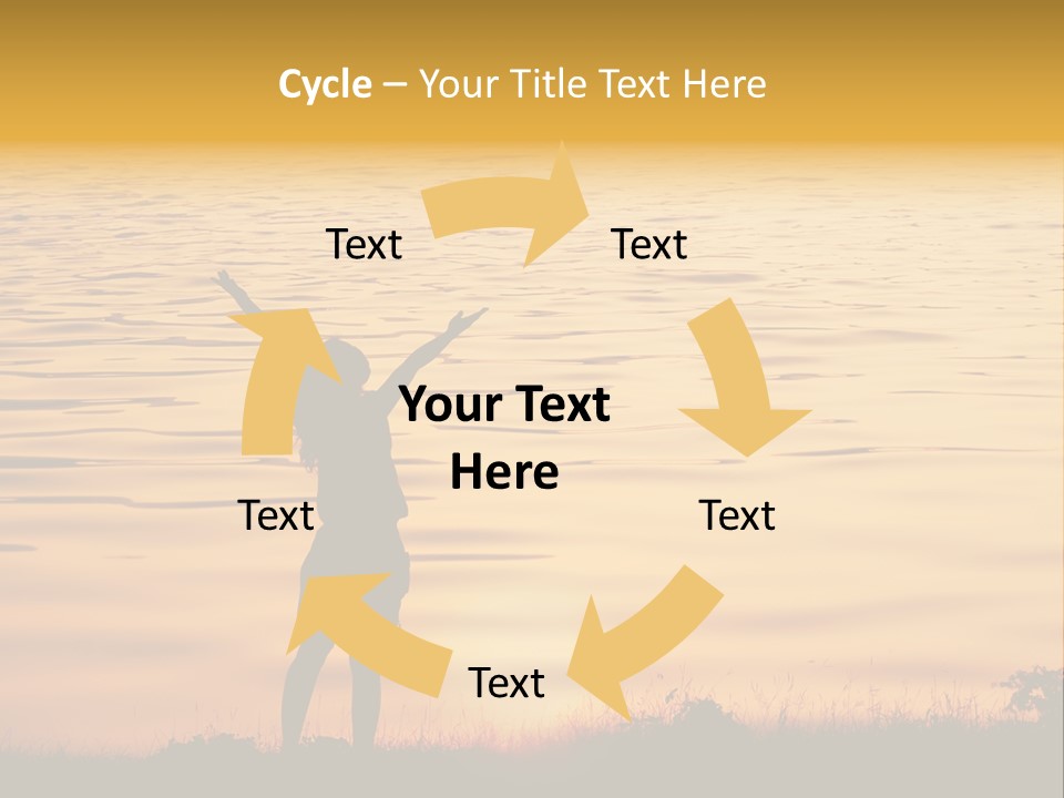 A Woman Standing In Front Of A Body Of Water With Her Arms In The Air PowerPoint Template