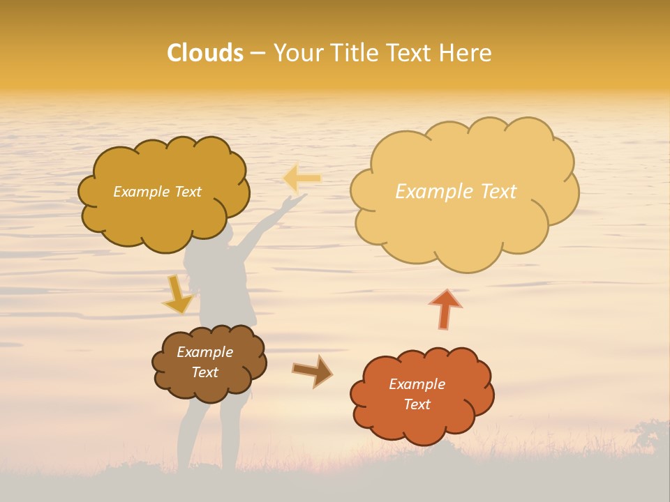 A Woman Standing In Front Of A Body Of Water With Her Arms In The Air PowerPoint Template