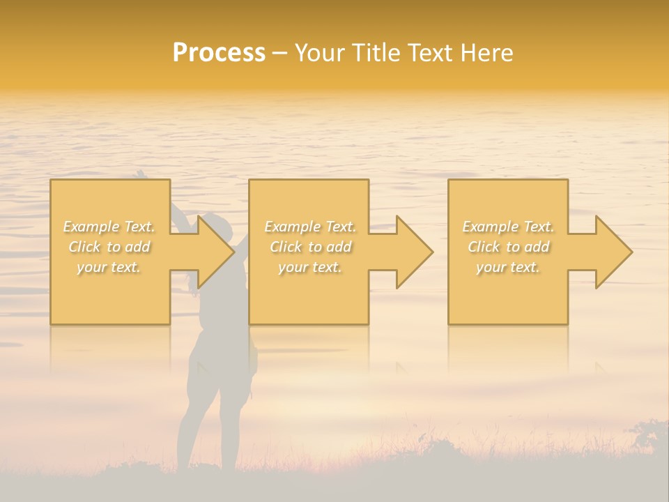 A Woman Standing In Front Of A Body Of Water With Her Arms In The Air PowerPoint Template