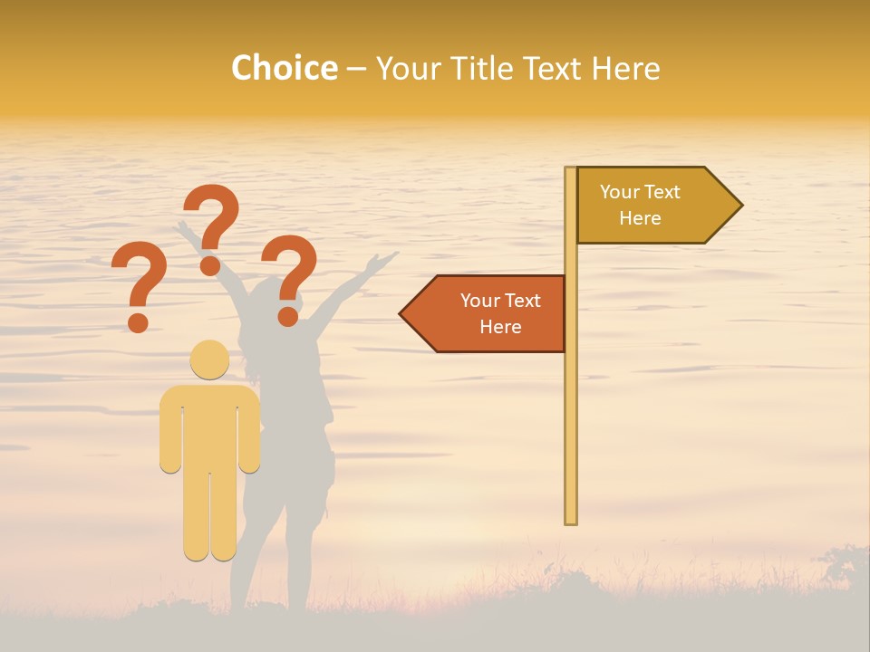 A Woman Standing In Front Of A Body Of Water With Her Arms In The Air PowerPoint Template