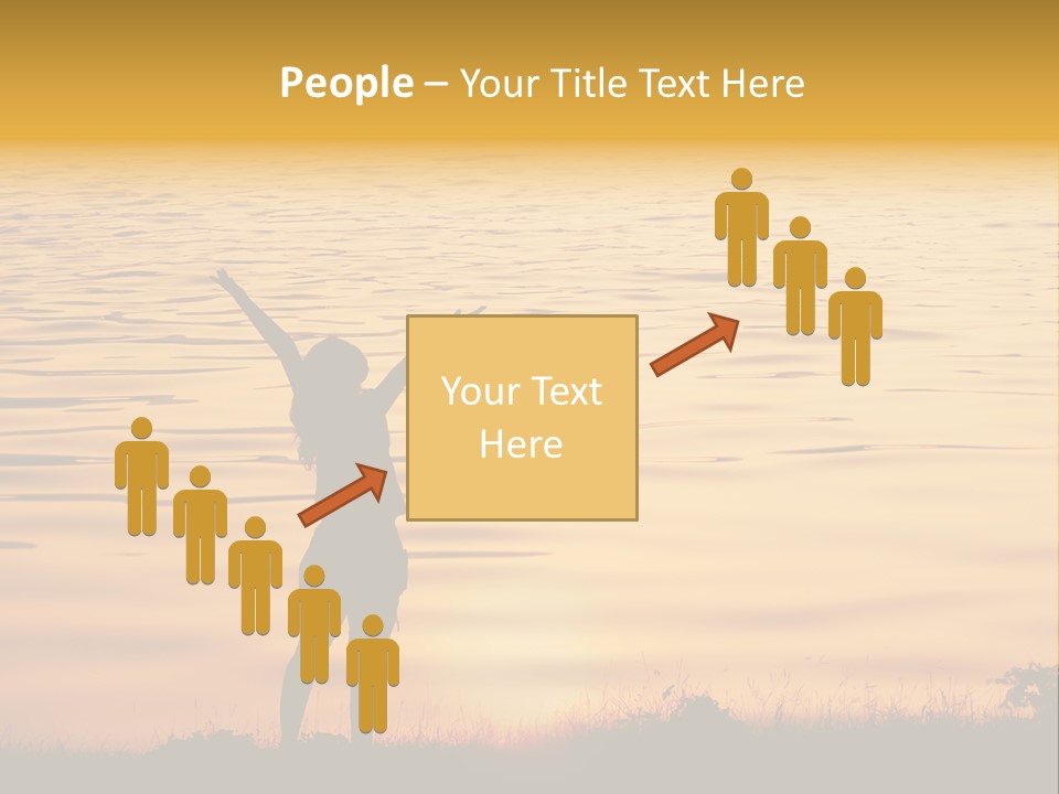 A Woman Standing In Front Of A Body Of Water With Her Arms In The Air PowerPoint Template