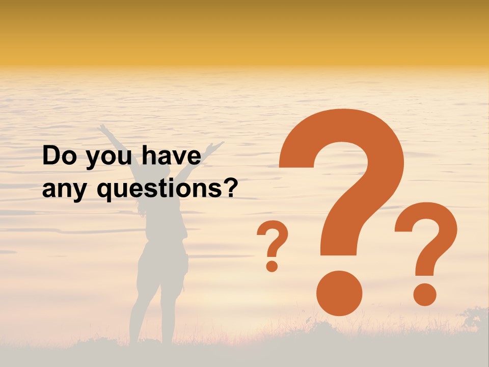 A Woman Standing In Front Of A Body Of Water With Her Arms In The Air PowerPoint Template