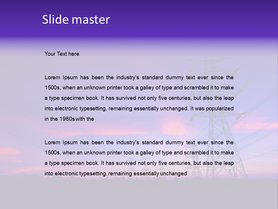A Power Line With A Purple Sky In The Background PowerPoint Template